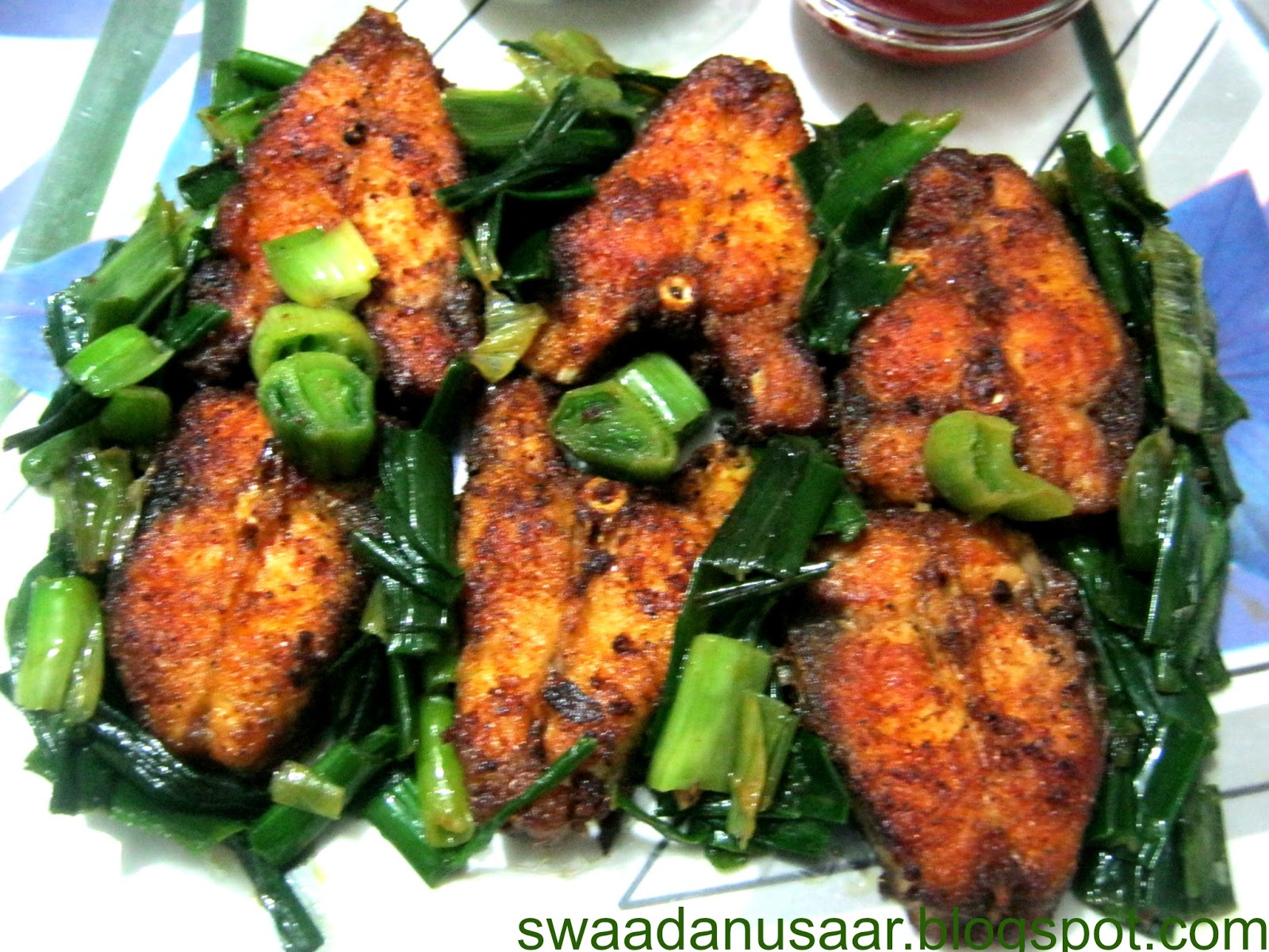 swaadanusaar KING FISH FRY WITH SPRING ONIONS..
