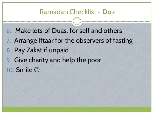 Ramadan Checklist - Do's