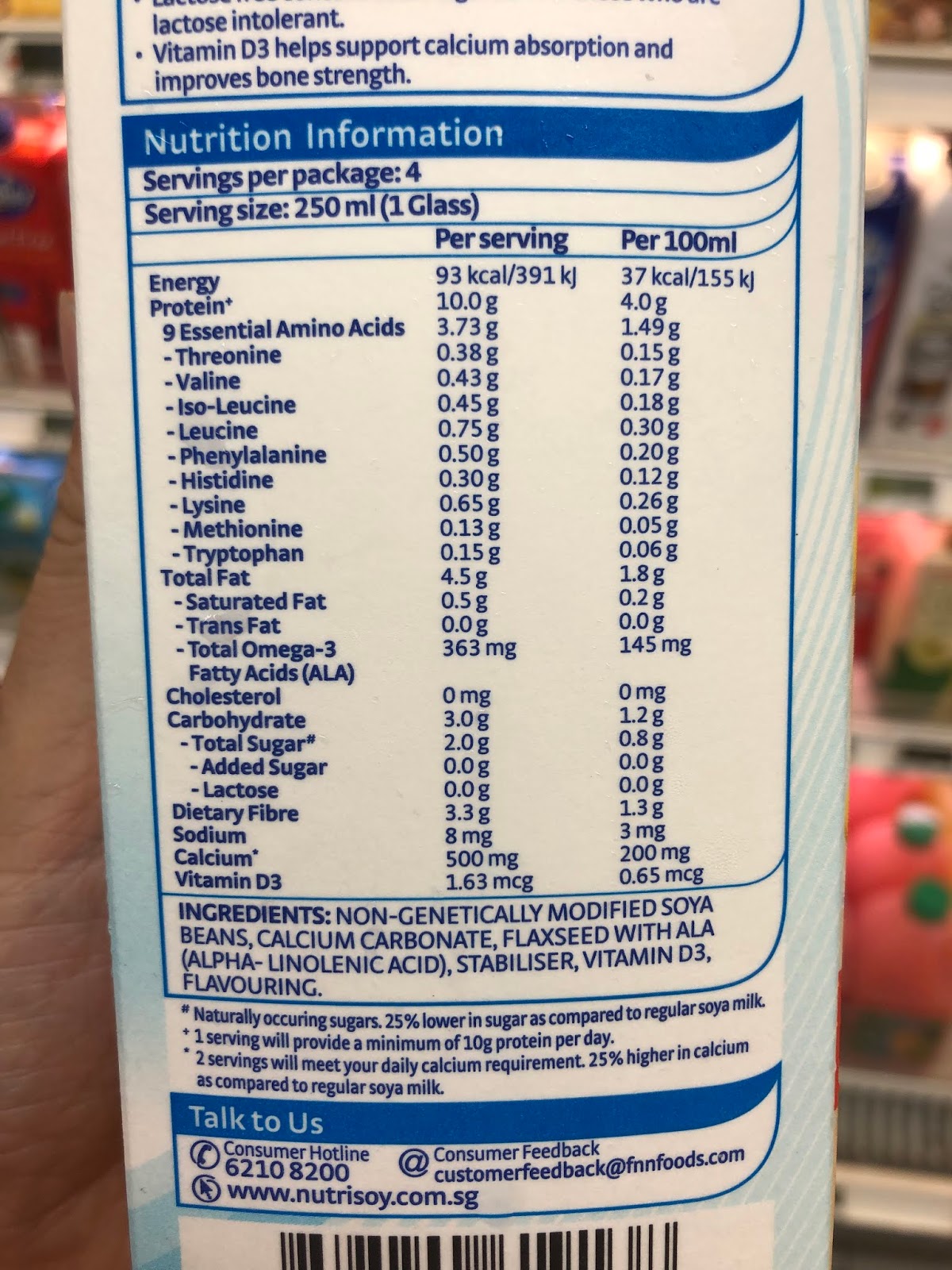 S M Ong Soya milk 'Unsweetened' doesn't mean no sugar except