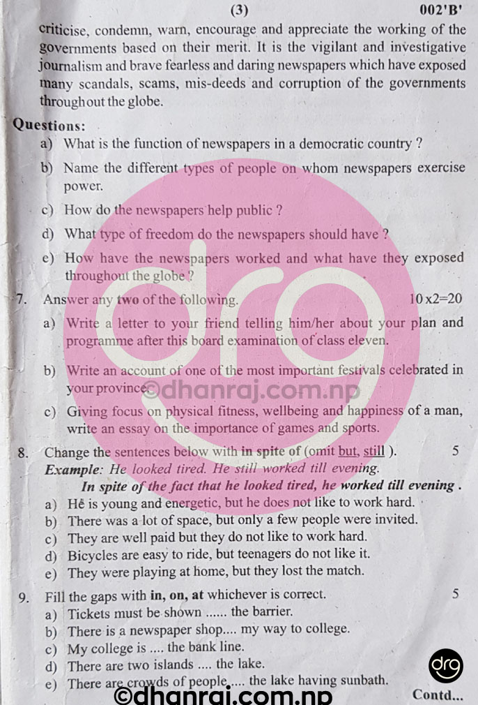 Solved Compulsory English Grade XI11 Question Paper 2076 [2019