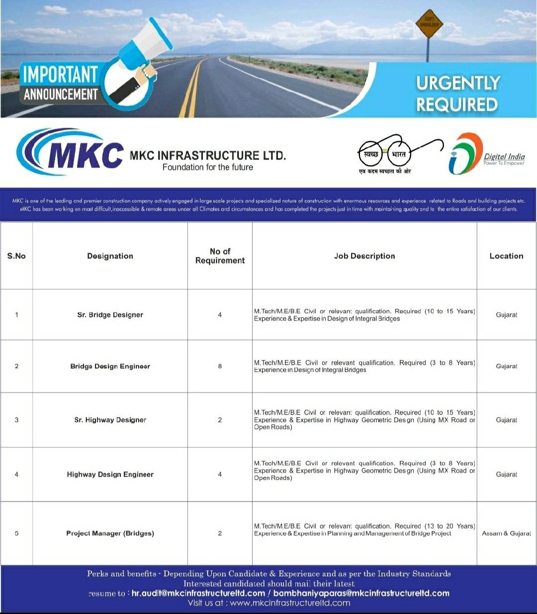 JOB ALERTS HUB Multiple Positions for Sr. Bridge Engineer / Bridge