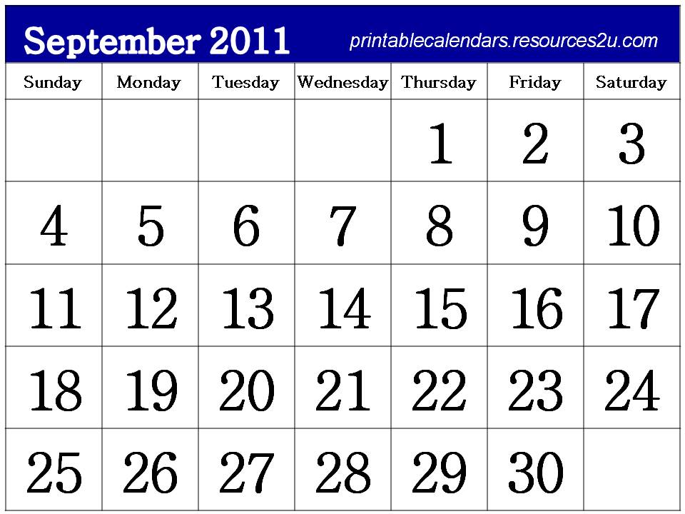 2011 September Calendar 2011 Printable 2011 September Calendar 2011 Printable
