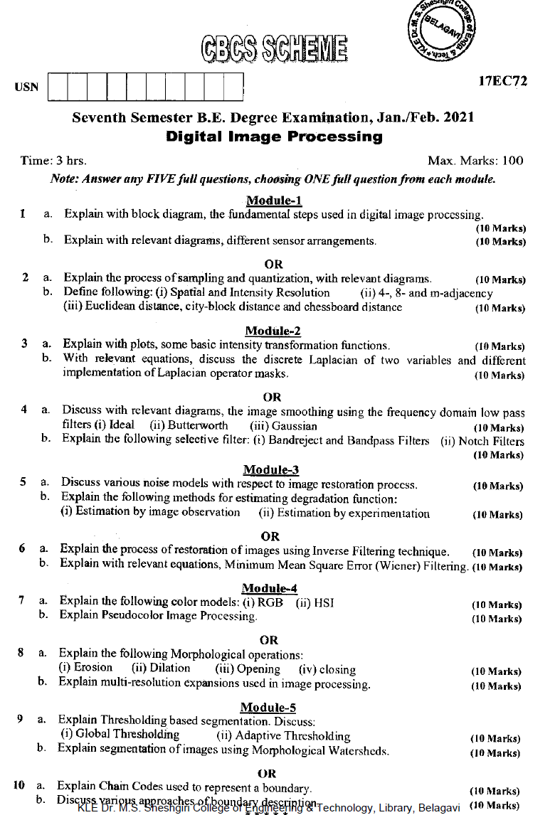 Visvesvaraya Technological University B.E. ELECTRONICS & COMMUNICATION