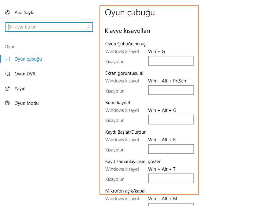 Windows 10'daki Oyun Çubuğu için klavye kısayollarını değiştirmenin 2 yolu 3 oyun%2B%25C3%25A7ubu%25C4%259Fu 4