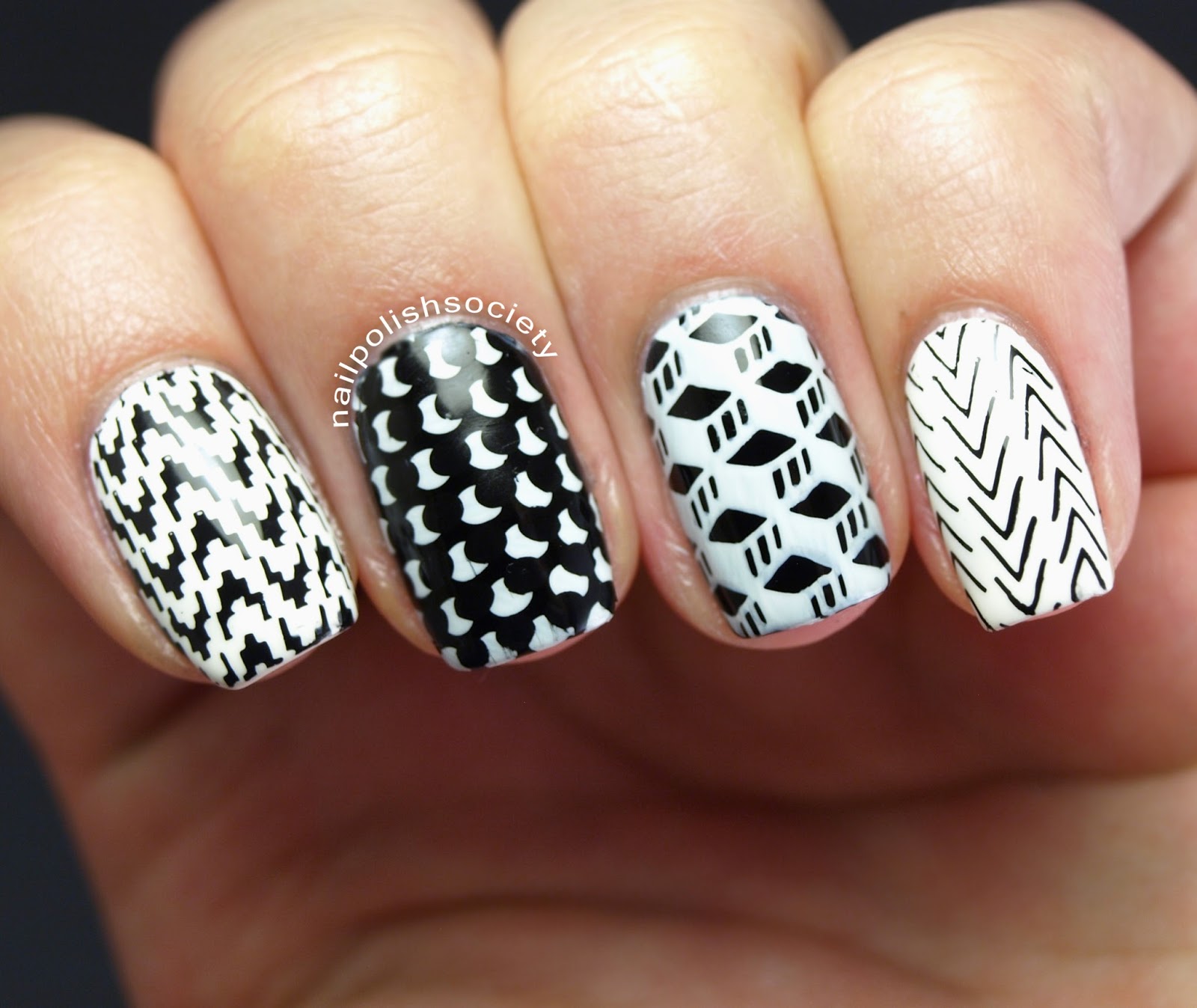 Nail Polish Society: 31DC2014 Day 07: Black and White and Stamped All Over