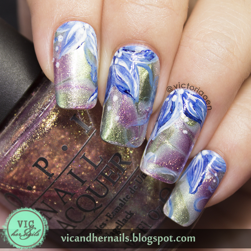 Vic and Her Nails: One Stroke Flowers Over Water Marble