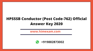HPSSSB CONDUCTOR(Post Code:-762) Exam Official Answer key 2020 HPSSSB CONDUCTOR(Post Code:-762) Exam Official Answer key 2020