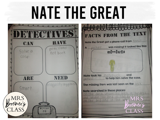 Our class LOVES Nate the Great! Here are some fun Nate the Great book study companion activities to go with the books by Marjorie Weinman Sharmat. Perfect for whole class guided reading, small groups, or individual study packs. Packed with lots of fun literacy ideas and standards based guided reading activities. Common Core aligned. Grades 1-2 #bookstudies #bookstudy #novelstudy #1stgrade #2ndgrade #literacy #guidedreading #natethegreat