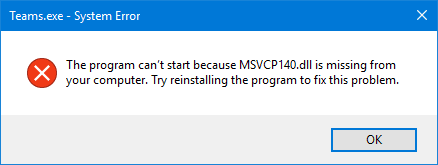 컴퓨터에 MSVCP140.dll이 없기 때문에 프로그램을 시작할 수 없습니다
