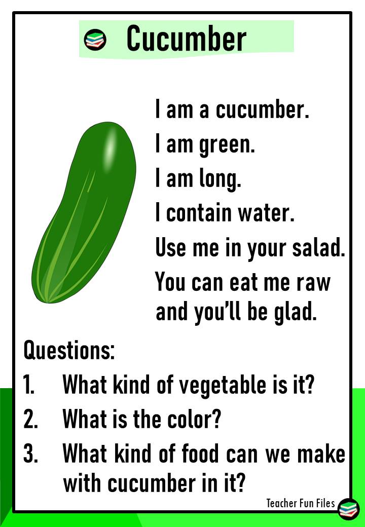 Teacher Fun Files: Reading Passages about Vegetables with Comprehension