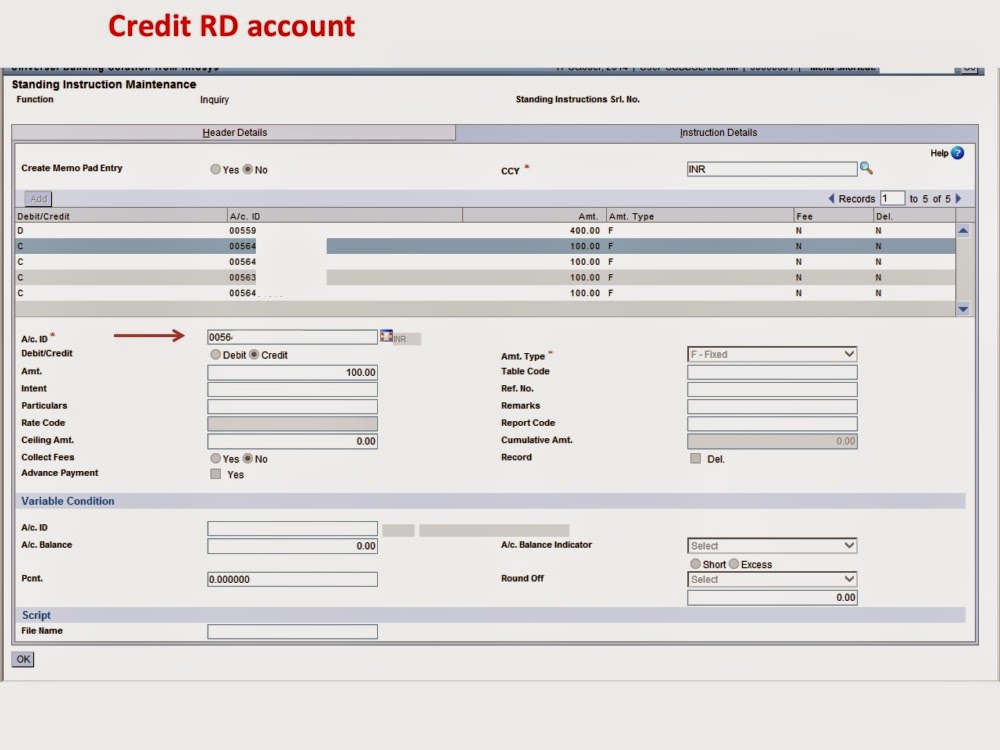 HSSIM Command for Standing Instruction in DOP Finacle