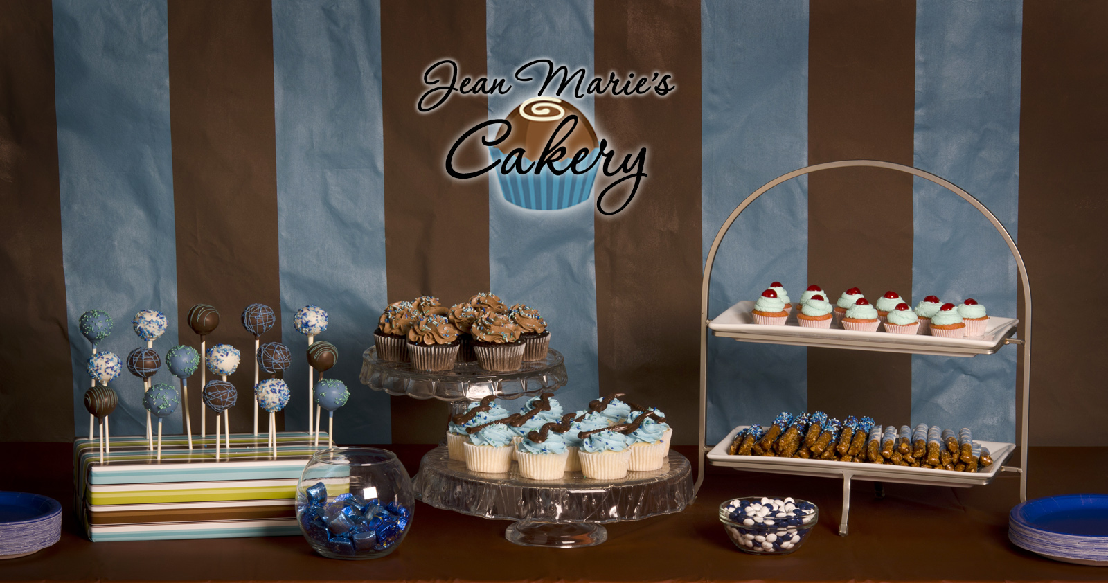 Jean Marie's Cakery Blue and Brown Sripes for a Dessert Table
