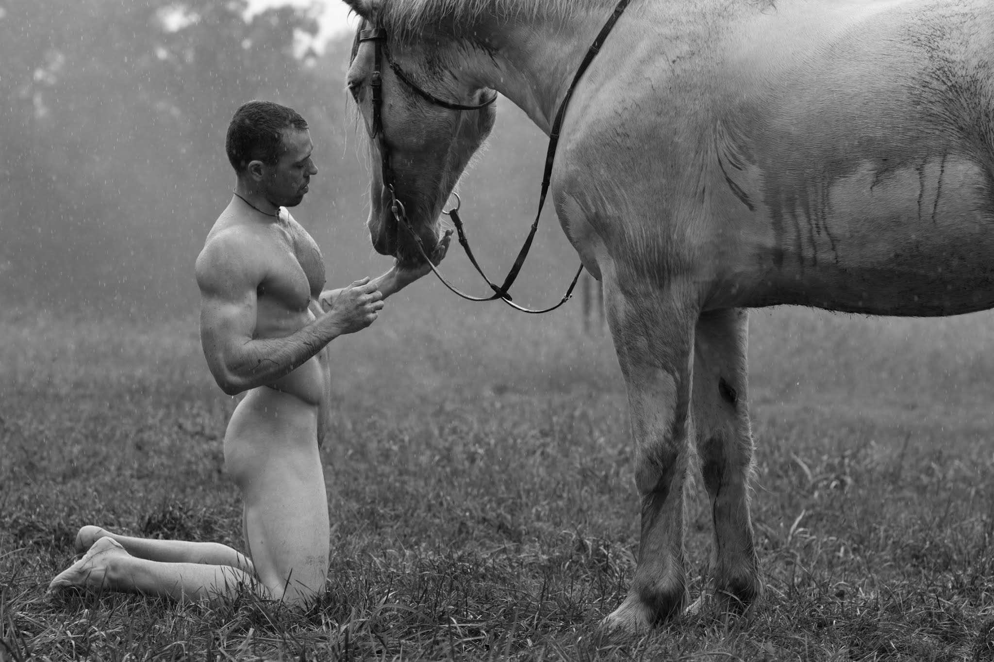 Many of his best photos are portraits of himself, nude, with a horse. 