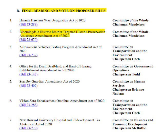 bloomingdale DC Council final reading and vote on Bill 23670