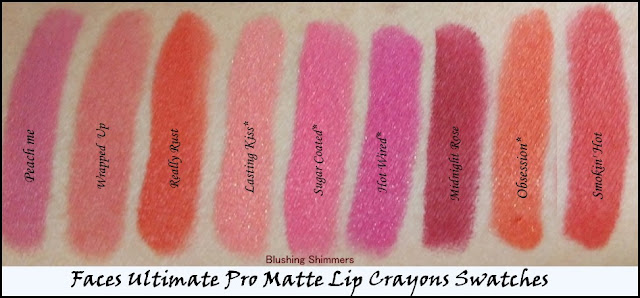 Faces Ultimate Pro Matte Lip Crayons Swatches
