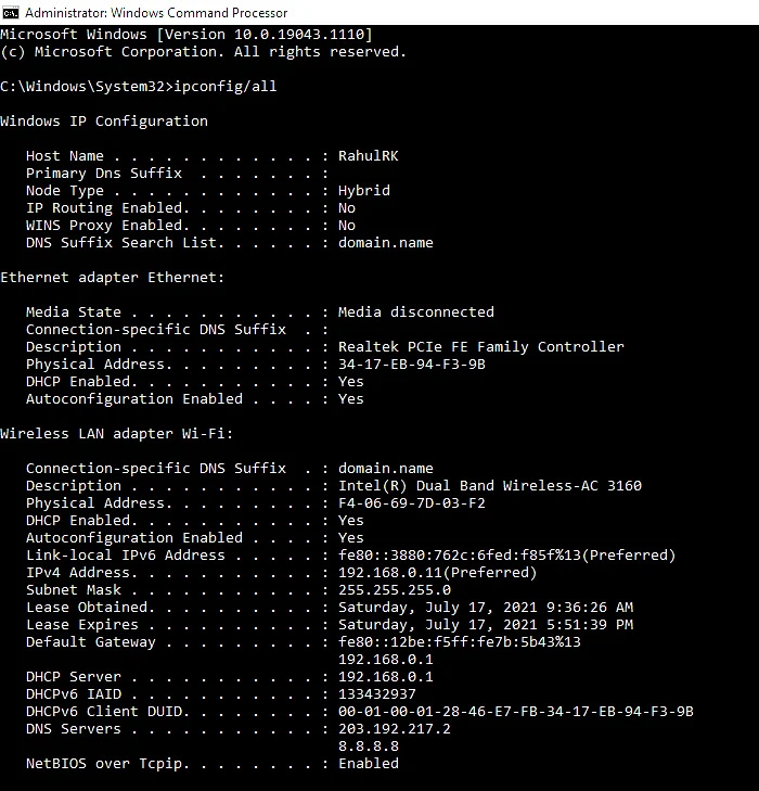 All IP address command prompt