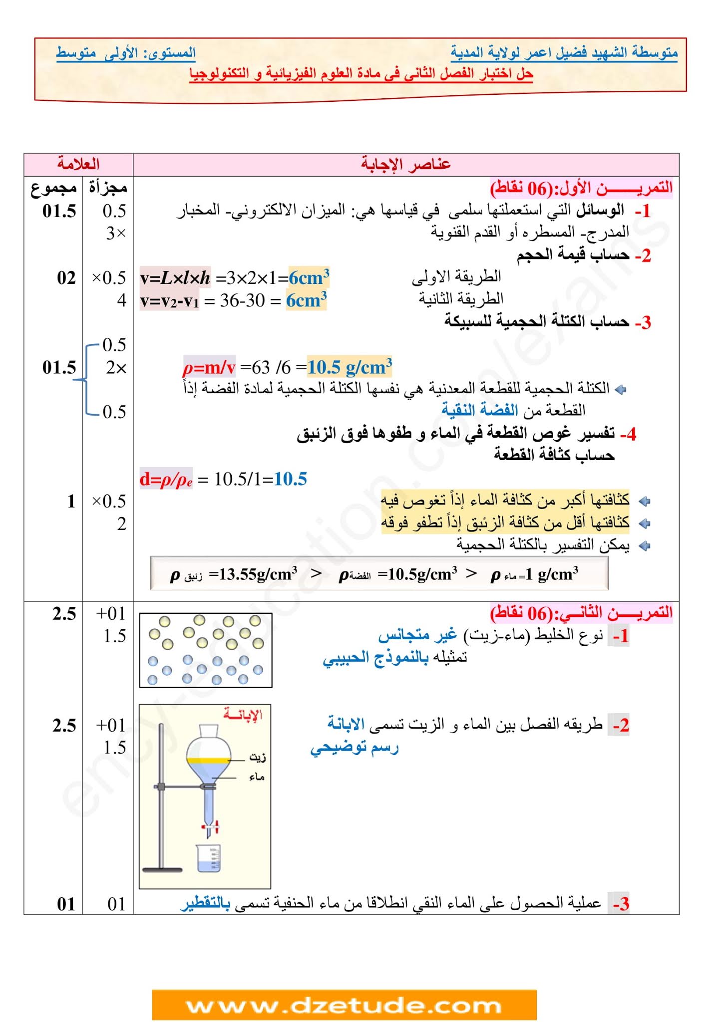 إختبار الفيزياء الفصل الثاني للسنة الأولى متوسط - الجيل الثاني نموذج 2