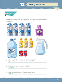 Respuestas Apoyo Primaria Desafíos matemáticos 5to grado Bloque I lección 12 Litros y mililitros