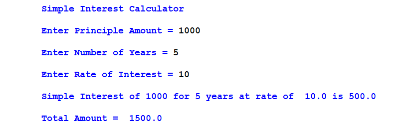 Program for Calculation of Simple Interest