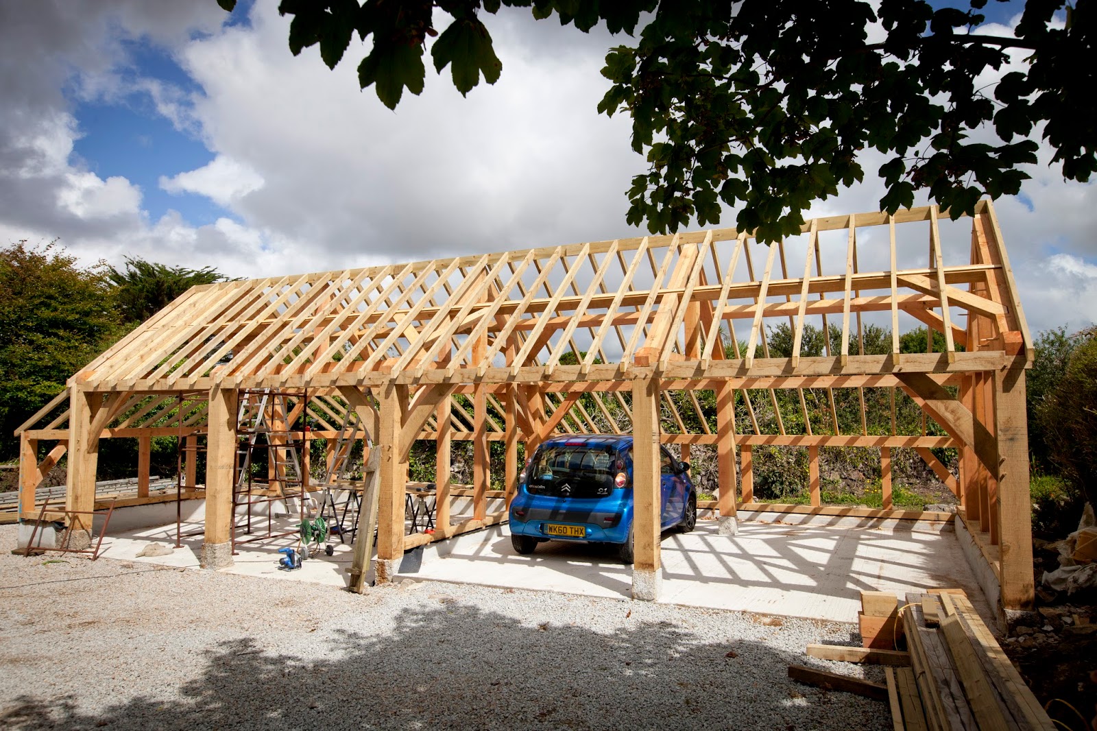 Trengayor Woodworks 4 Bay Oak and Douglas Fir framed garage