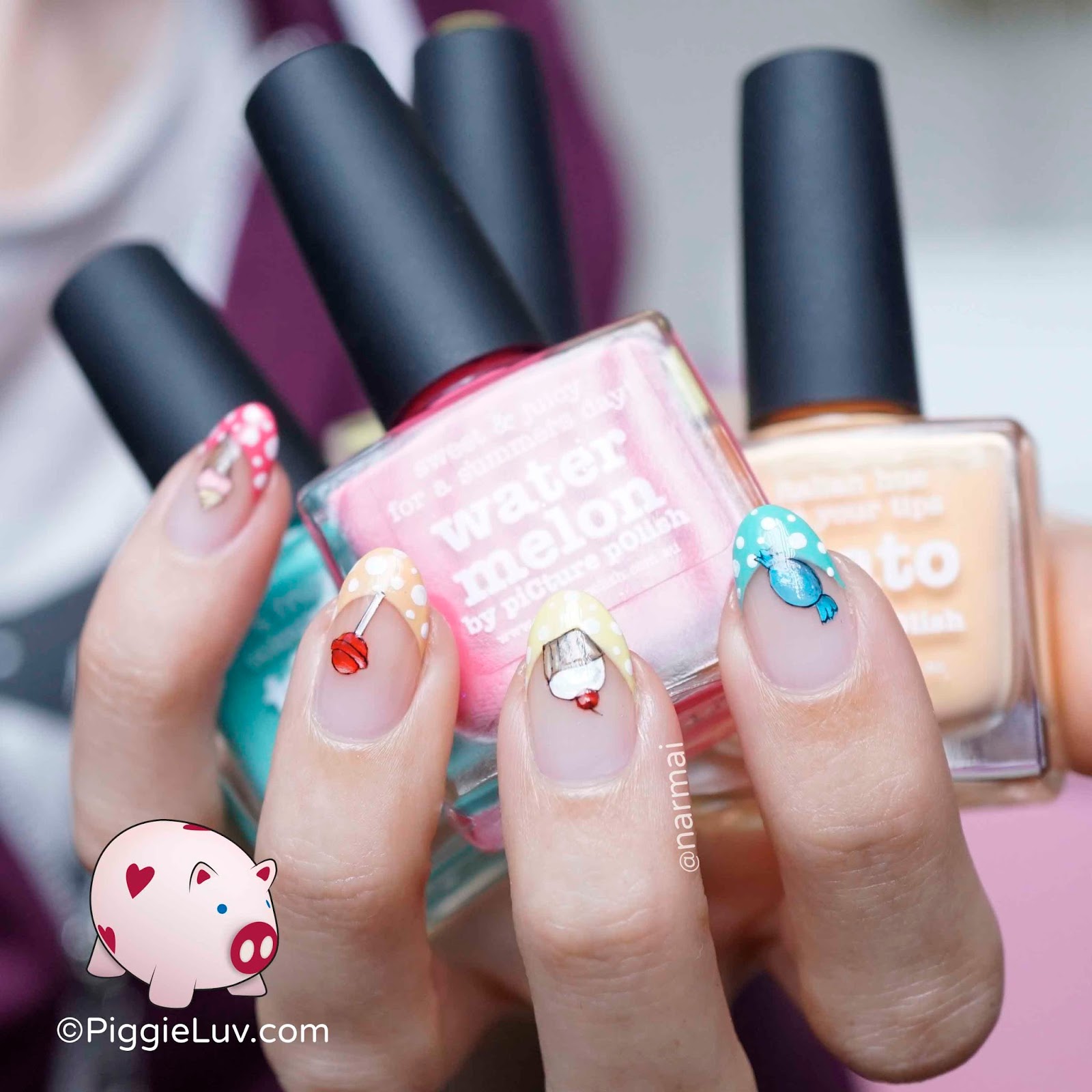 PiggieLuv Polka dot candy nail art