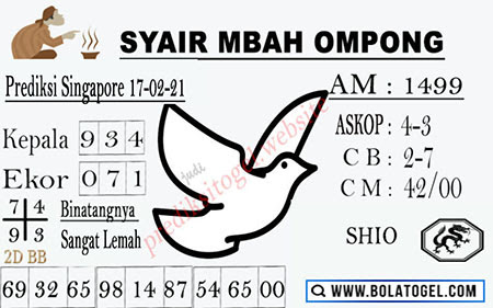 Syair Mbah Ompong SGP Rabu 17-Feb-2021