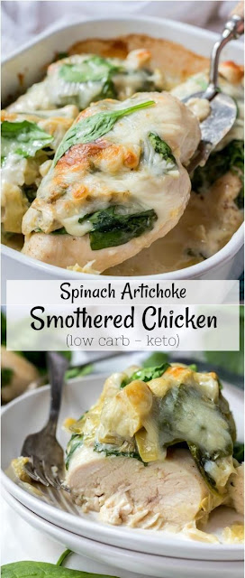 Spinach Artichoke Smothered Chicken Breast