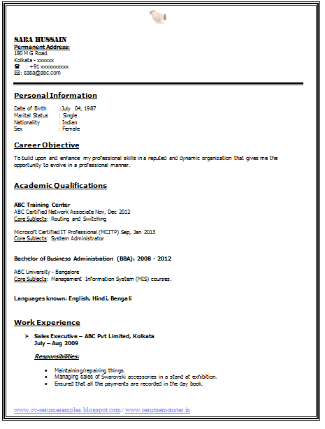 Over 10000 CV and Resume Samples with Free Download: CV Format For a BBA