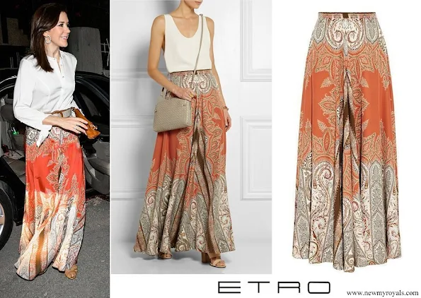 Crown Princess Mary wore Etro Printed Silk Crepe Maxi Skirt