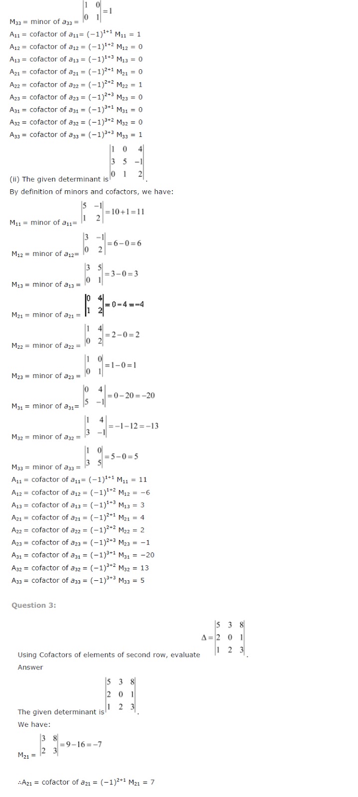 Class 12th Maths Chapter 4 Determinants