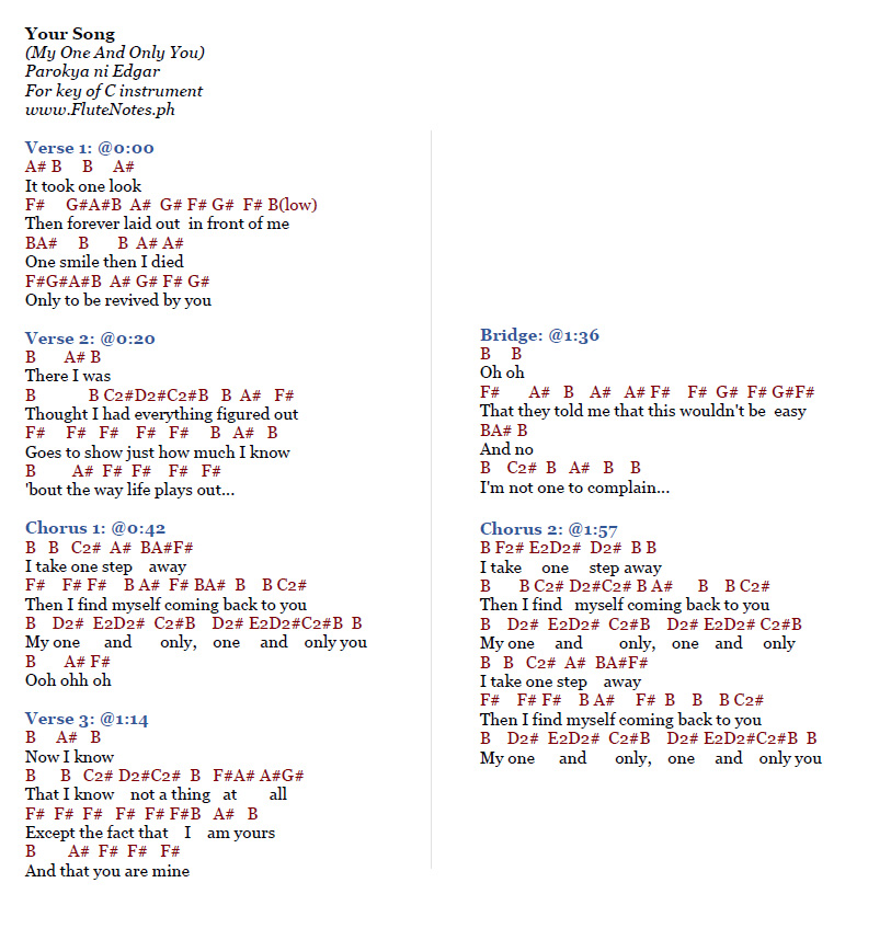 Your Song My One And Only You Parokya Ni Edgar Lyrics And Notes For Lyre Violin Recorder Kalimba Flute Etc