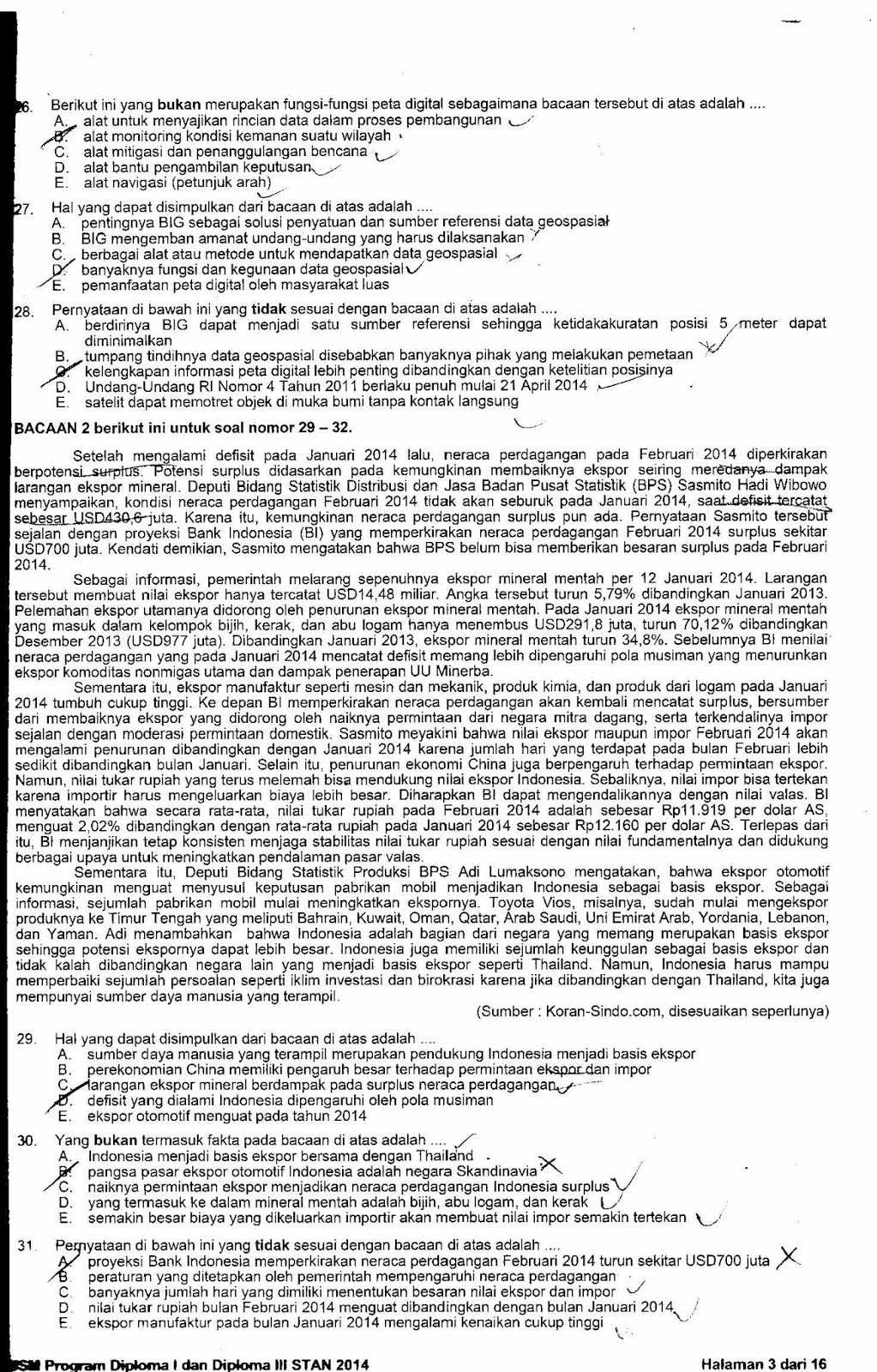 Soal Ujian Masuk Sekolah Tinggi Perikanan Kronis D