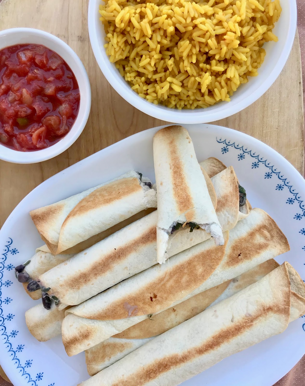 Savory Moments Creamy spinach and black bean flautas