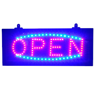 Turned on red and blue LED open sign from Affordable LED