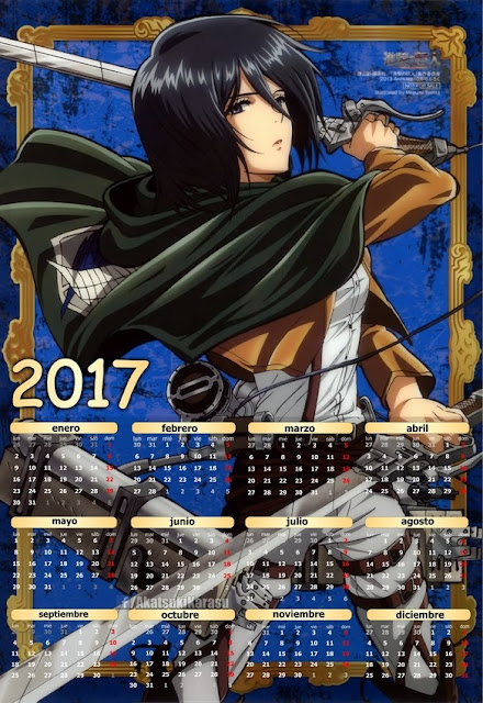 calendario 2017 attack on titan