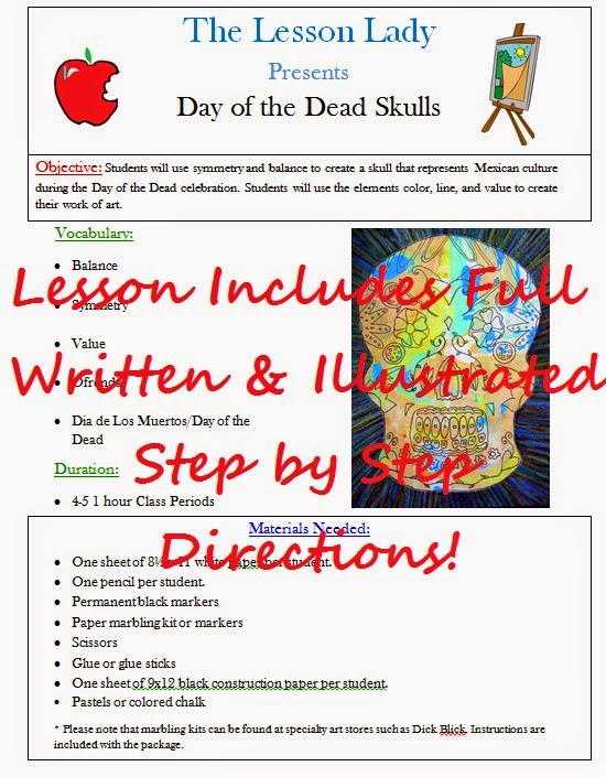 http://www.teacherspayteachers.com/Product/Day-of-the-Dead-or-Dia-de-los-Muertos-Skull-Art-Lesson-158370