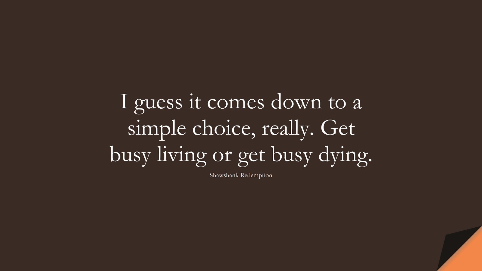 I guess it comes down to a simple choice, really. Get busy living or get busy dying. (Shawshank Redemption);  #FamousQuotes