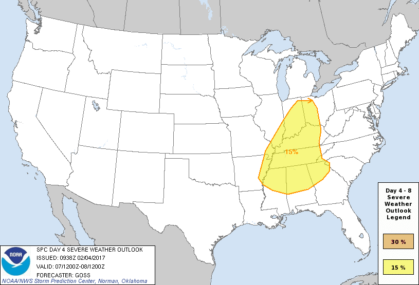 Storm Prediction Center Outlook for Tuesday Feb 7th Storm Prediction Center Outlook for Tuesday Feb 7th