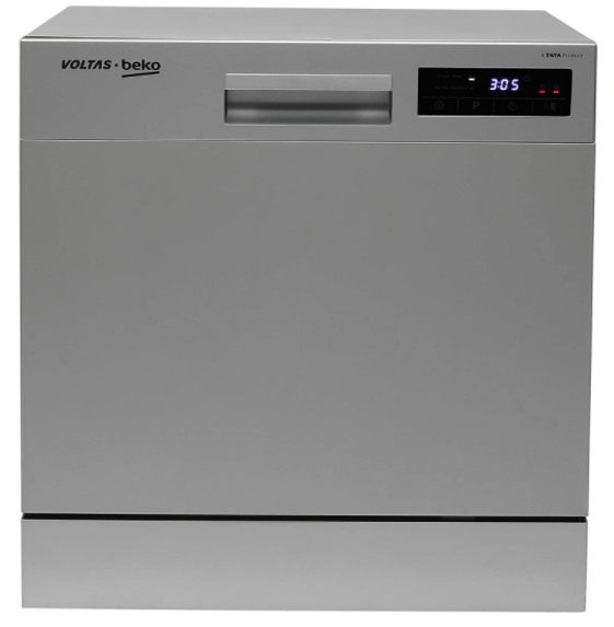 Voltas Beko 8 Place Table Top Dishwasher (DT8S, Silver, Inbuilt Heater, Adjustable Upper Shelf)