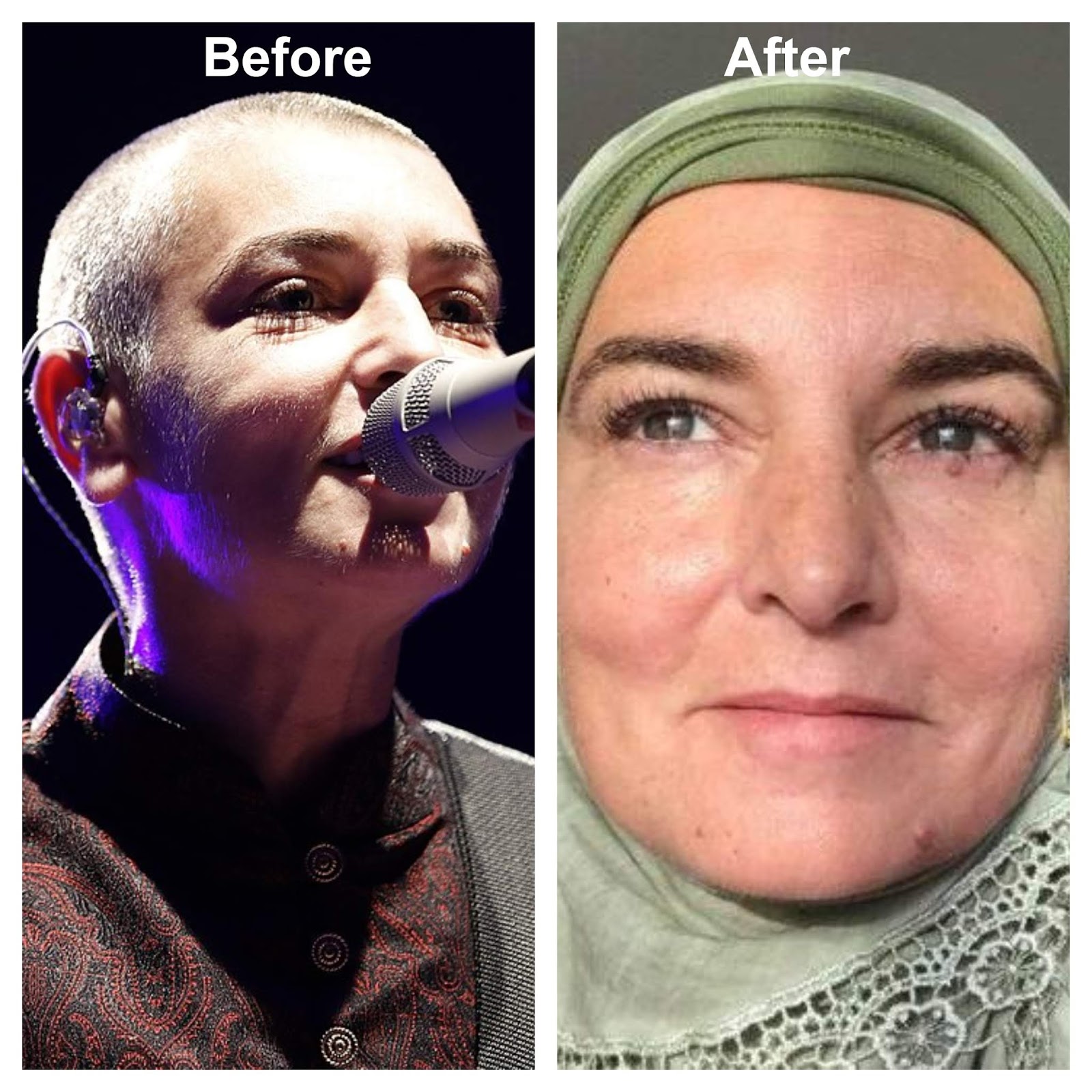 Sinéad Marie Bernadette O'Connor before and after converting to islam