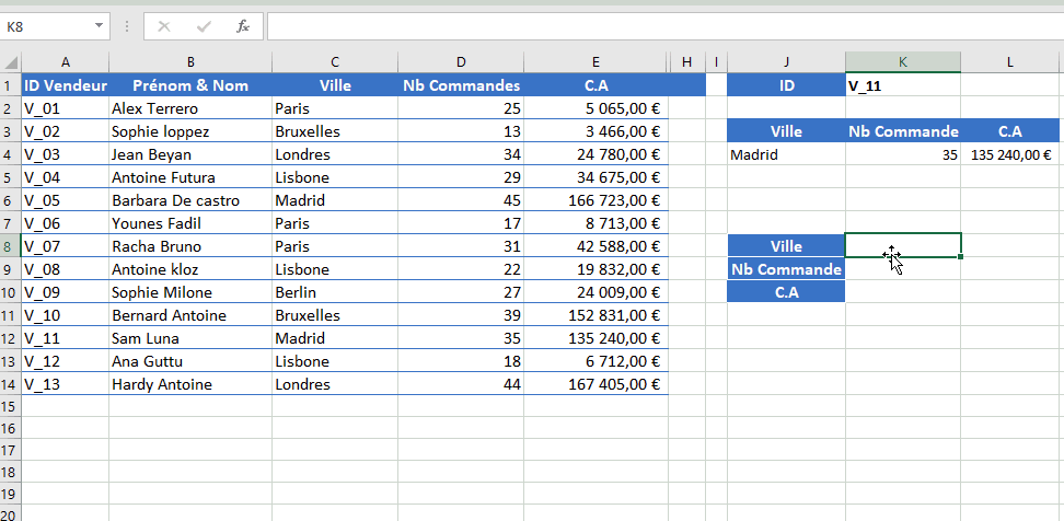 RECHERCHEX imbriquée dans TRANSPOSE RECHERCHEX imbriquée dans TRANSPOSE