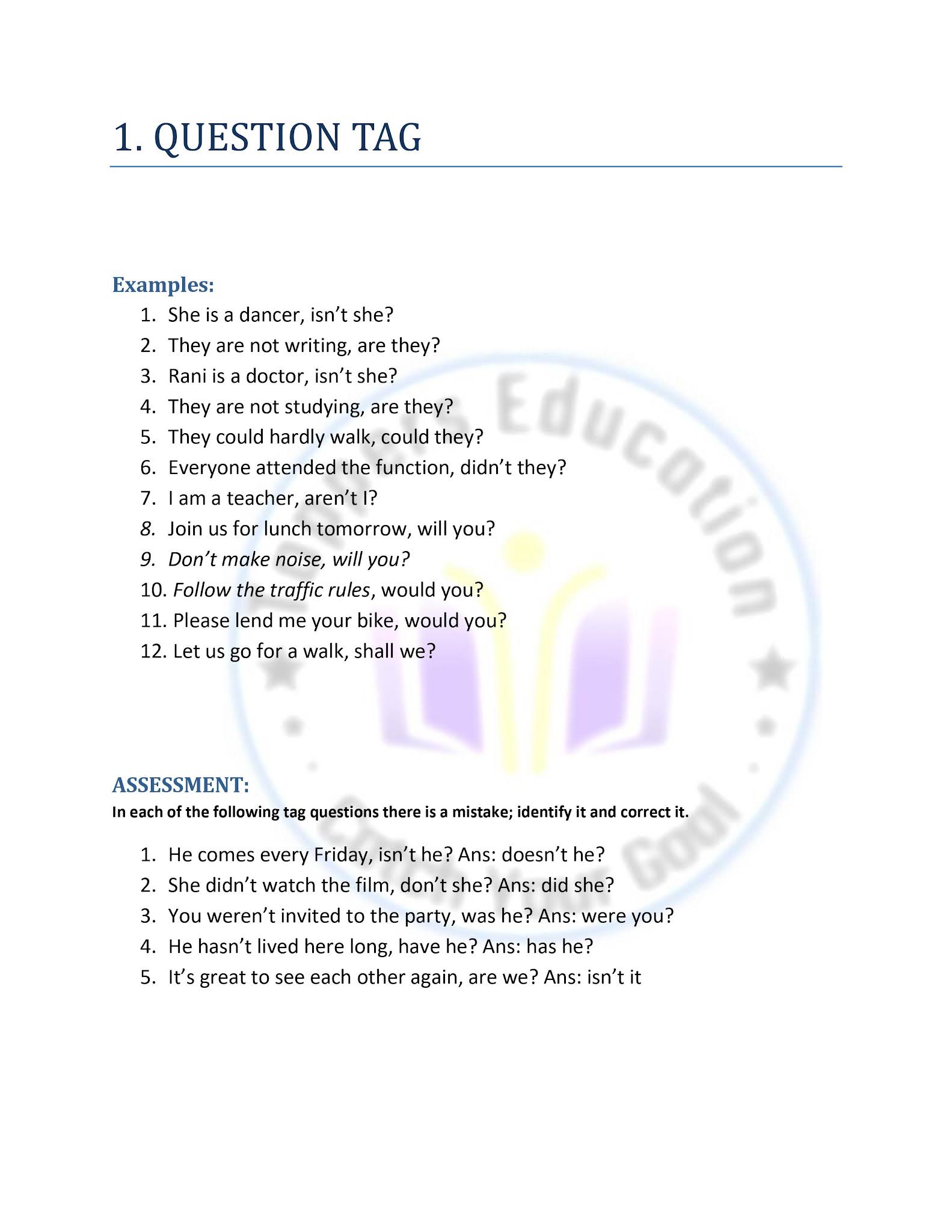 12th English Refresher Course Answer key 12th English Refresher Course Answer key Question tag