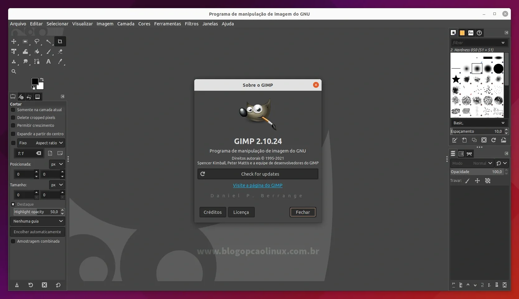 GIMP executando no Ubuntu 21.10 (Impish Indri)