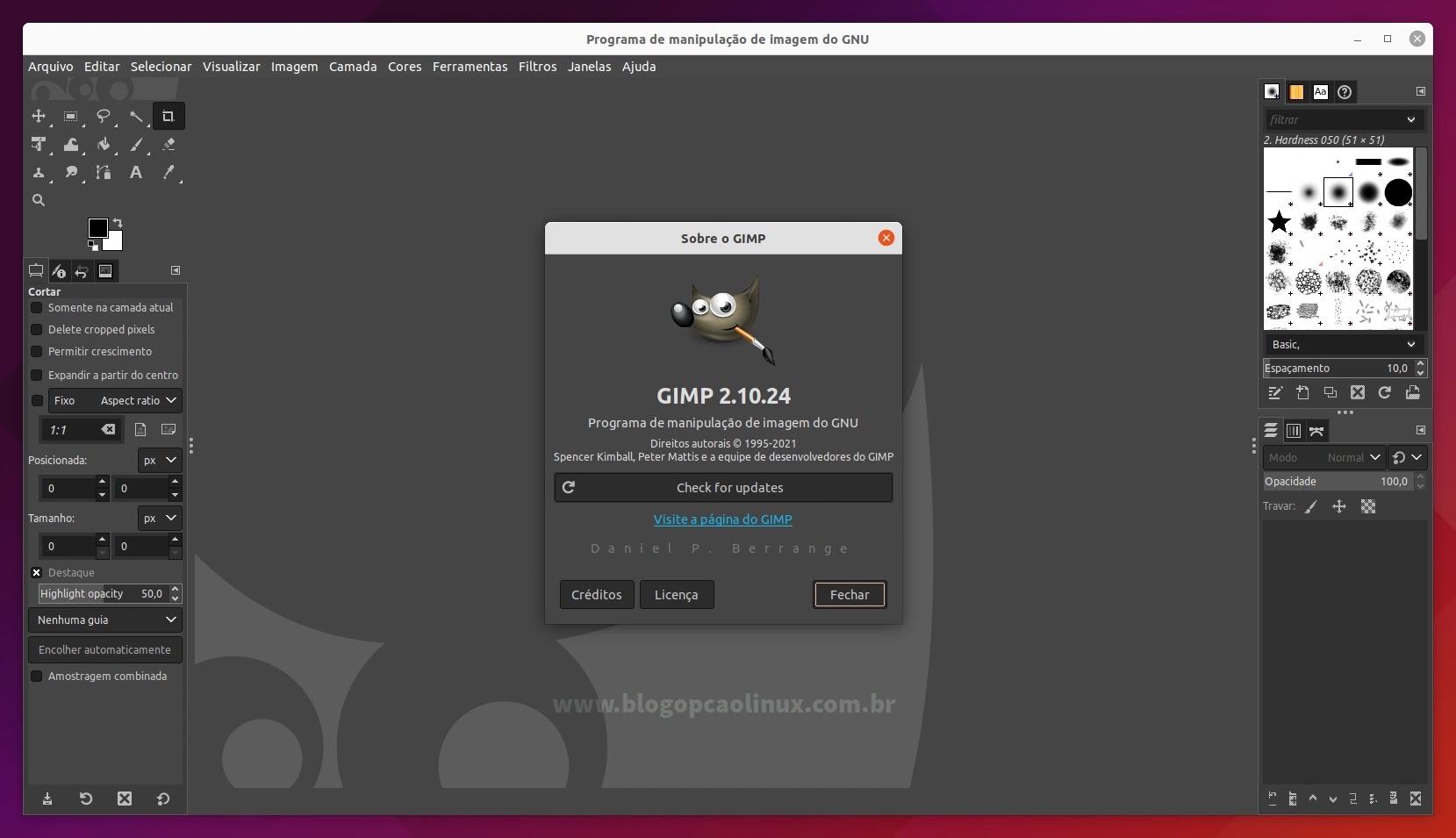 GIMP executando no Ubuntu 21.10 (Impish Indri)