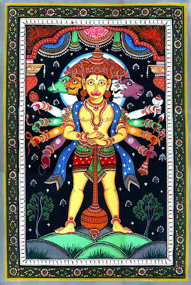 Panchmukha Lord Hanuman Watercolor Patachitra Painting
