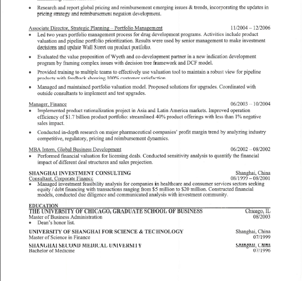 Resume two masters degrees