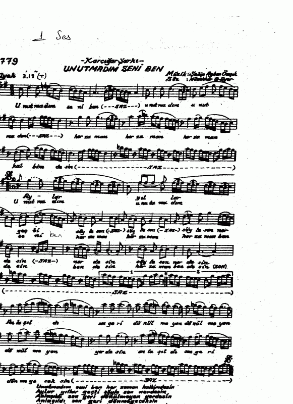 Unutmadim Seni Ben Her Zaman Kalbimdesin Notalar Sozleri