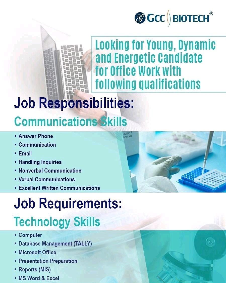 UDYOG ADDA Gcc Biotech Hiring for Office Work Position with