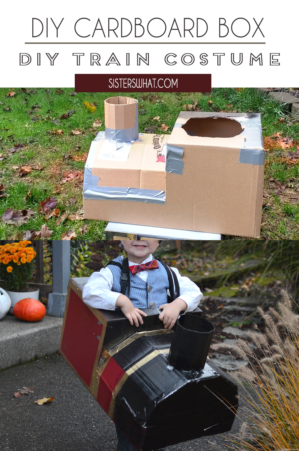 Toddler Hogwarts Express Train Halloween Costume made out of Cardboard