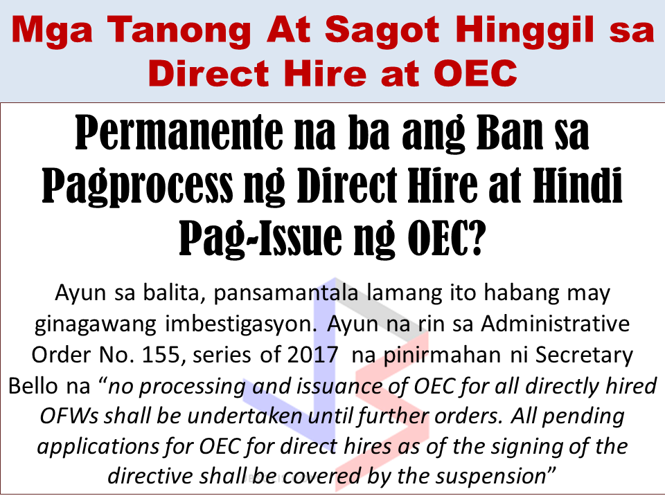 About Direct Hire Overseas Filipino Workers (OFWs) and About OEC